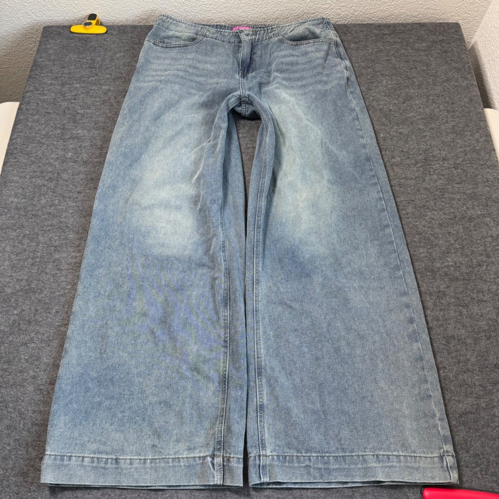 Edikted Womens Light Wash Wide Leg Jeans Blue Denim Y2K Size Large